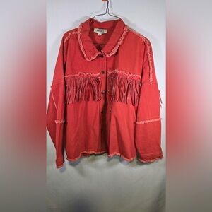 Rockin G Coral Colored Western Fringe Jacket Size Small